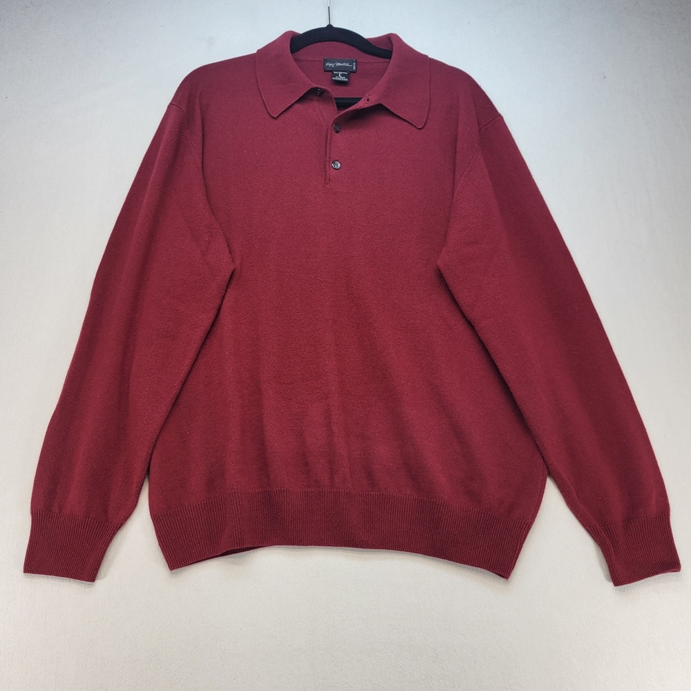 Enzo Mantovani Polo Sweater Mens L Red Silk Cashmere Long Sleeve Made in Italy
